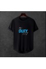  Unisex Oversize Modern Boy Pamuklu Etek Oval Siyah Baskili T-shirt